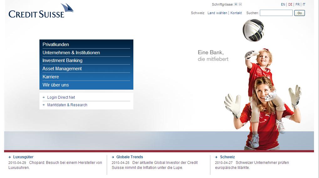 Werbung für Credit Suisse zur Fussball WM 2010