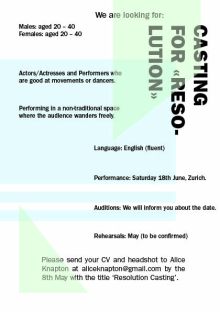 Resolution - Actresses/Actors and Dancers wanted Resolution - Actresses/Actors and Dancers wanted