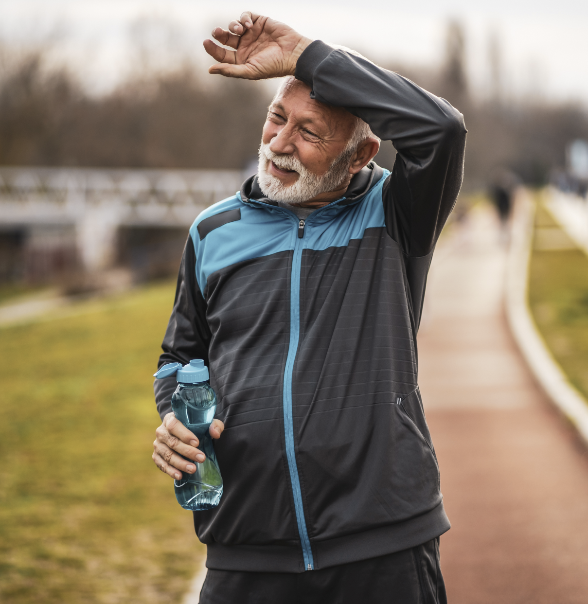 Male elderly actor (age 60+) with grey hair and in good physical condition